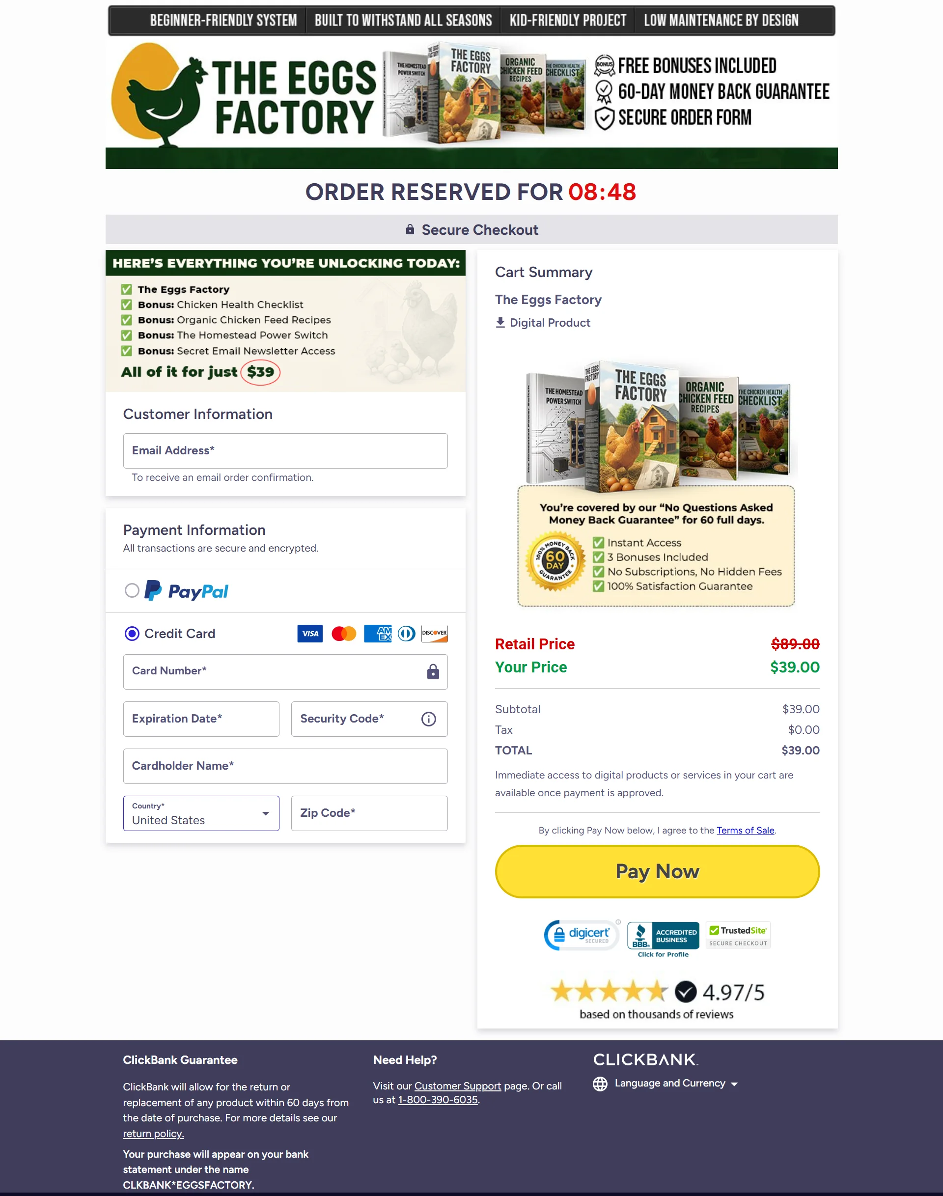 The Eggs Factory Checkout Page